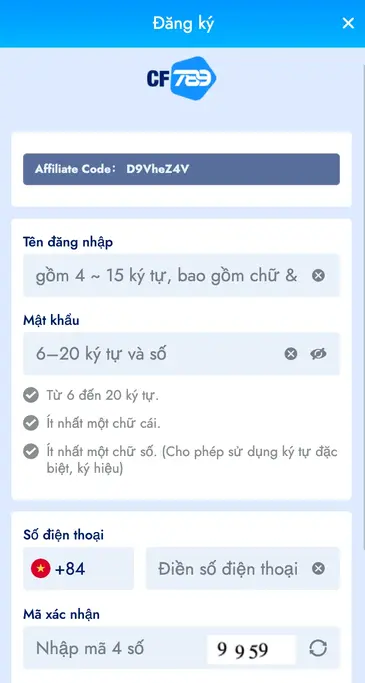 Đăng Ký Tài Khoản CF789